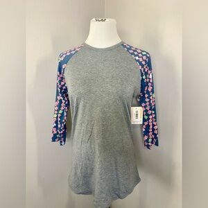 LuLaRoe Randy Tee Shirt NWT 3/4 Raglan Knit Sleeve Gray Blue Pink Geometric